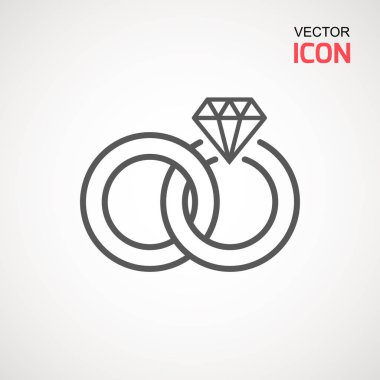 Alyans beyaz arka plan üstünde kutsal kişilerin resmi. Elmas yüzük - düğün ya da nişan illüstrasyon, simge vektör