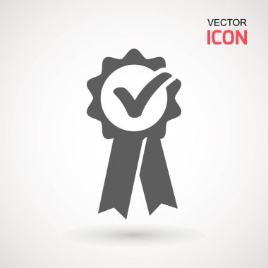 Düz bir tasarım onaylanmış veya onaylı madalya simgesi. Rozet simge. Ödülü vektör