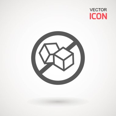 Şekersiz vektör simgesi yok. Şeker eklenmemiş ürün paketi tasarımı için daire simgesindeki vektör şeker küpleri