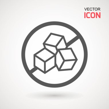 Şekersiz vektör simgesi yok. Şeker eklenmemiş ürün paketi tasarımı için daire simgesindeki vektör şeker küpleri