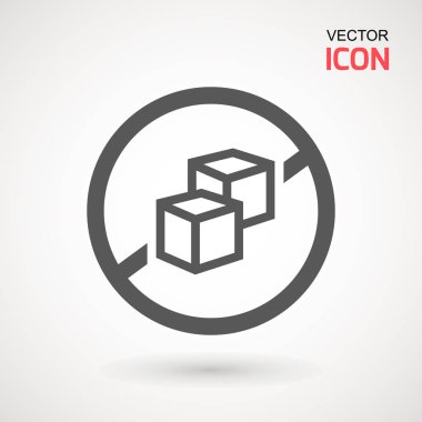 Şekersiz vektör simgesi yok. Şeker eklenmemiş ürün paketi tasarımı için daire simgesindeki vektör şeker küpleri