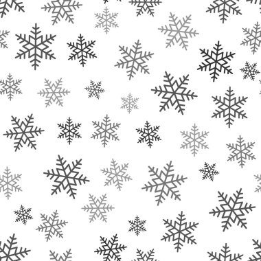 Kar tanesi seamless modeli. Beyaz arka plan üzerinde kar. Soyut duvar kağıdı, dekorasyon sarma. Sembol kış, neşeli Noel tatili, mutlu yeni yıl kutlama vektör çizim