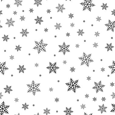 Kar tanesi seamless modeli. Beyaz arka plan üzerinde kar. Soyut duvar kağıdı, dekorasyon sarma. Sembol kış, neşeli Noel tatili, mutlu yeni yıl kutlama vektör çizim.