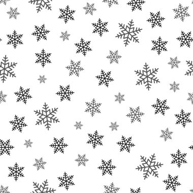 Kar tanesi seamless modeli. Beyaz arka plan üzerinde kar. Soyut duvar kağıdı, dekorasyon sarma. Sembol kış, neşeli Noel tatili, mutlu yeni yıl kutlama vektör çizim