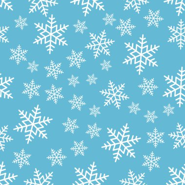 Snowflake seamless pattern. Snow on blue background. Abstract wallpaper, wrapping decoration. Symbol winter, Merry Christmas holiday, Happy New Year celebration Vector illustration clipart