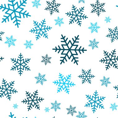 Kar tanesi seamless modeli. Mavi arka plan üzerinde kar. Soyut duvar kağıdı, dekorasyon sarma. Sembol kış, neşeli Noel tatili, mutlu yeni yıl kutlama vektör çizim