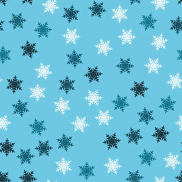 雪花无缝图案 蓝色背景下的雪 抽象墙纸 包装装饰 象征冬天 圣诞快乐 新年庆祝矢量插画 — 图库矢量图片
