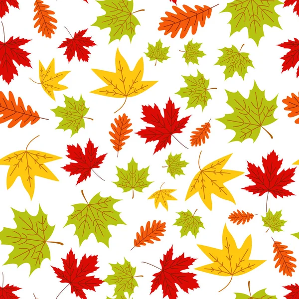 Automne Feuilles Vectoriel Motif Sans Couture Sur Fond Blanc — Image vectorielle