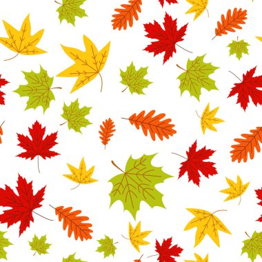 Sonbahar vektör Dikişsiz desen beyaz zemin üzerine bırakır..