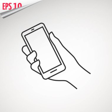 Cep telefonu elinde. Bir akıllı telefon tutarak. El telefon web satırı simgesi ile. arka plan üzerinde izole.