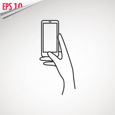 Cep telefonu elinde. Bir akıllı telefon tutarak. El telefon web satırı simgesi ile. arka plan üzerinde izole.