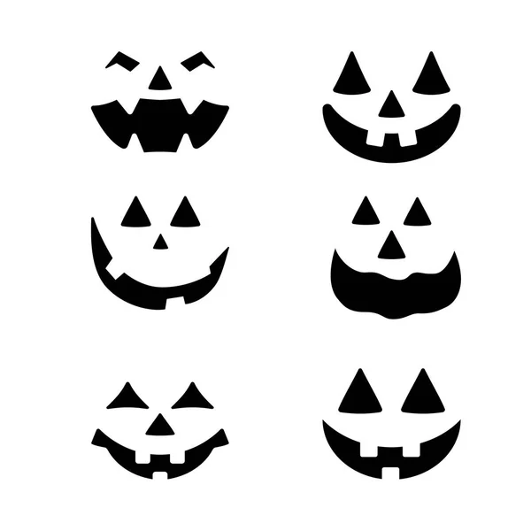 Halloween Calabaza Caras Iconos Conjunto Rostros Aterradores Aislados Sobre Fondo — Vector de stock