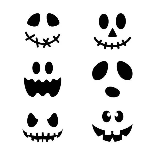Halloween Calabaza Caras Iconos Conjunto Rostros Aterradores Aislados Sobre Fondo — Vector de stock