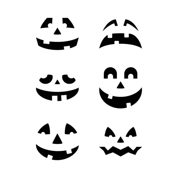 Иконки Тыквенных Лиц Хэллоуин Страшные Лица Изолированы Белом Фоне Шаблон — стоковый вектор