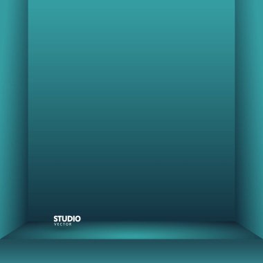 Canlı mavi renk studio tablo Oda arka plan, ürün göstermek ile içerik tasarım görüntülenmesi için kopya alanı boş. Banner için vektör web sitesinde ürün tanıtımı