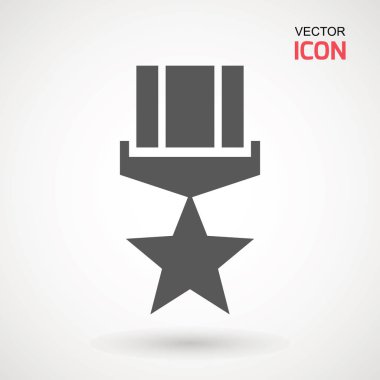 Askeri ödül madalya simgesi, vektör işareti, üzerinde beyaz izole piktogram. Sembol, logo illüstrasyon