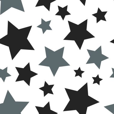 Yıldızsız bir desen. Beyaz ve gri arka plan. Kaotik elementler Soyut geometrik şekil dokusu. Gökyüzünün etkisi. Duvar kağıdı, ambalaj, tekstil için tasarım şablonu. Vektör İllüstrasyonu