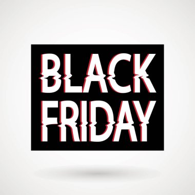 Siyah Cuma aksaklık metin. Anaglif 3d efekti. Teknolojik retro arka plan. Online alışveriş kavramı. Satış, e-ticaret, perakendecilik, indirim Tema. Vektör çizim. Yaratıcı web şablonu.