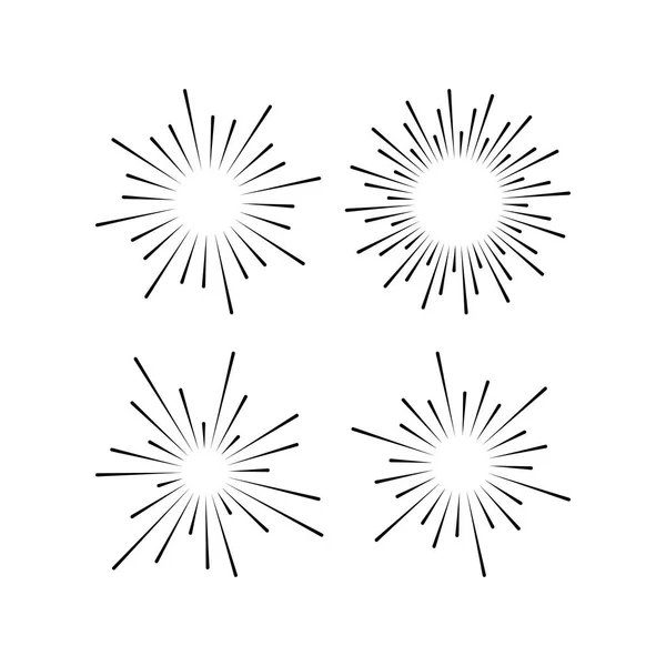 Sada Světelné Paprsky Opálený Paprsky Slunce Design Prvky Lineární Kresba — Stockový vektor