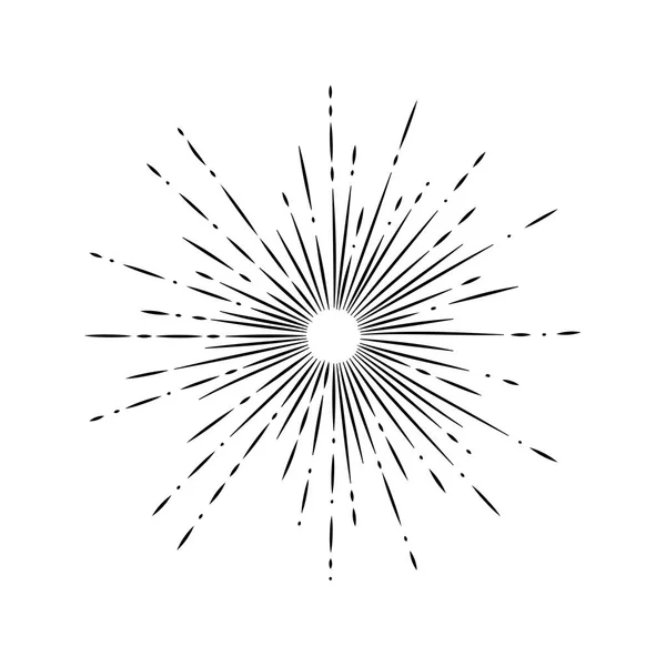 Işık ışınları, kuvvetli güneş ışığı ve güneş ışınlarının. Havai fişek simgesi. Tasarım öğeleri, Doğrusal çizim, vintage hippi tarzı. Işık ışınları sunburst, ok, şerit vektör çizim.