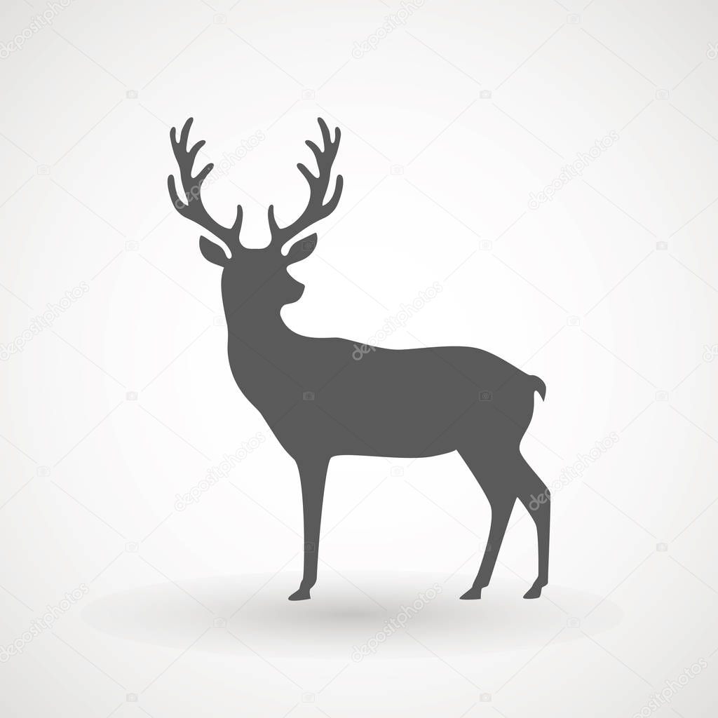 Deer running silhouette , Reinder icon design for Xmas cards, banners and flyers, vector illustration isolated on white background. Logo template. Elk logotype. Hunting.