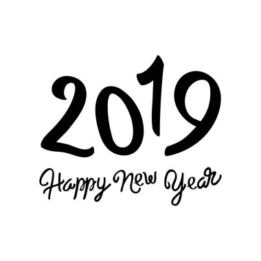 mutlu yeni yıl 2019 vektör tebrik kartı ve afiş tasarımı. Beyaz arka plan üzerinde logo banner tasarım tatil kartı