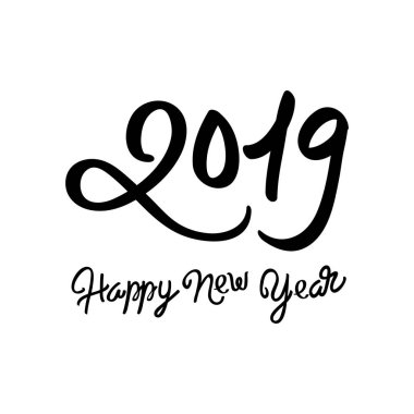 mutlu yeni yıl 2019 vektör tebrik kartı ve afiş tasarımı. Beyaz arka plan üzerinde logo banner tasarım tatil kartı