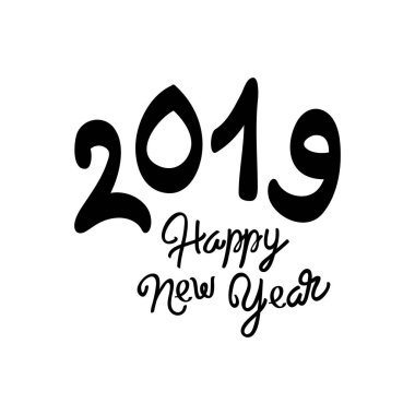 mutlu yeni yıl 2019 vektör tebrik kartı ve afiş tasarımı. Beyaz arka plan üzerinde logo banner tasarım tatil kartı