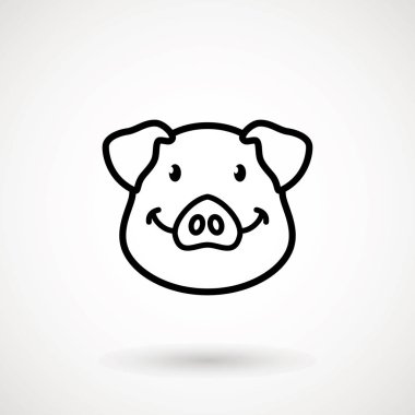 Domuz satırı simgesi. Logo Piglet yüzünü gülümseme anahat tarzı ile. Çizgi film domuz kafası gülümseme ile simge. Çin yeni yıl 2019. Zodyak. Çince Geleneksel tasarım, decoration vektör çizim