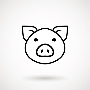 Domuz satırı simgesi. Logo Piglet yüzünü gülümseme anahat tarzı ile. Çizgi film domuz kafası gülümseme ile simge. Çin yeni yıl 2019. Zodyak. Çince Geleneksel tasarım, decoration vektör çizim