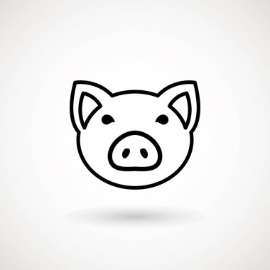 Domuz satırı simgesi. Logo Piglet yüzünü gülümseme anahat tarzı ile. Çizgi film domuz kafası gülümseme ile simge. Çin yeni yıl 2019. Zodyak. Çince Geleneksel tasarım, decoration vektör çizim
