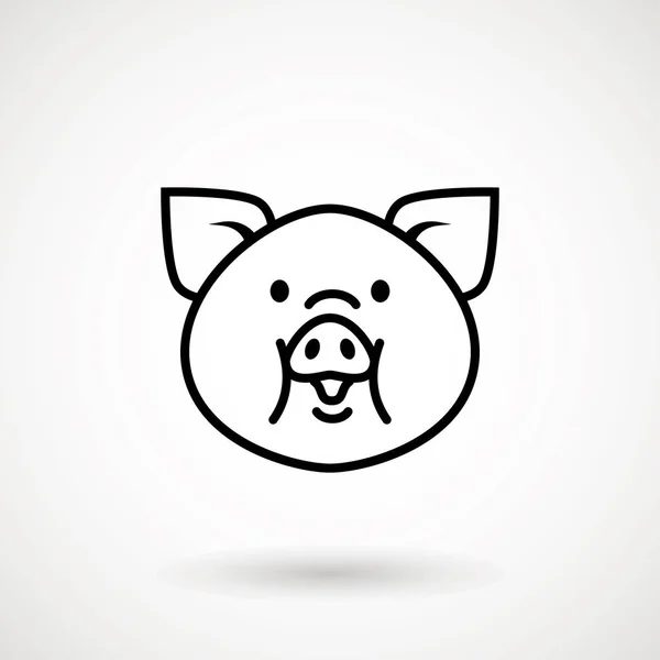 豚ラインのアイコン アウトラインのスタイルで笑顔で子豚の顔のロゴ 笑顔で漫画豚頭のアイコン 中国の新年の 2019 中国の伝統的なデザイン 装飾ベクトル図 — ストックベクタ
