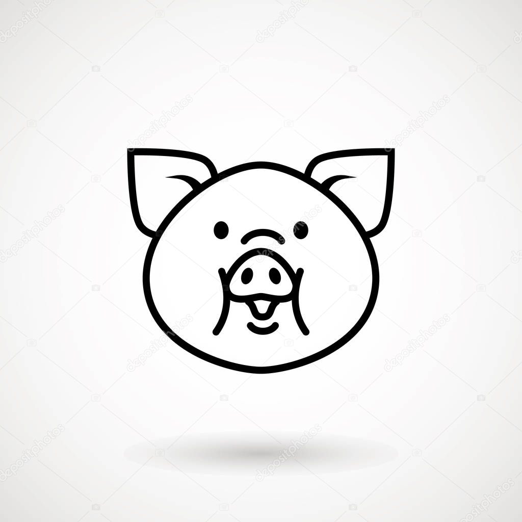 Pig line icon. logo Piglet face with smile in outline style. Icon of Cartoon pig head with smile. Chinese New Year 2019. Zodiac. Chinese traditional Design, decoration Vector illustration