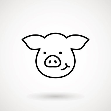Domuz satırı simgesi. Logo Piglet yüzünü gülümseme anahat tarzı ile. Çizgi film domuz kafası gülümseme ile simge. Çin yeni yıl 2019. Zodyak. Çince Geleneksel tasarım, decoration vektör çizim