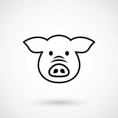Domuz satırı simgesi. Logo Piglet yüz anahat tarzı. Simge karikatür domuz kafası. Çin yeni yıl 2019. Zodyak. Çince Geleneksel tasarım, decoration vektör çizim.