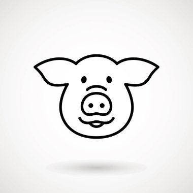 Domuz satırı simgesi. Logo Piglet yüzünü gülümseme anahat tarzı ile. Çizgi film domuz kafası gülümseme ile simge. Çin yeni yıl 2019. Zodyak. Çince Geleneksel tasarım, decoration vektör çizim