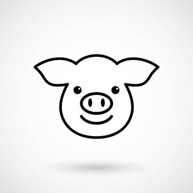 Domuz satırı simgesi. Logo Piglet yüzünü gülümseme anahat tarzı ile. Çizgi film domuz kafası gülümseme ile simge. Çin yeni yıl 2019. Zodyak. Çince Geleneksel tasarım, decoration vektör çizim