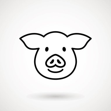 Domuz satırı simgesi. Logo Piglet yüzünü gülümseme anahat tarzı ile. Çizgi film domuz kafası gülümseme ile simge. Çin yeni yıl 2019. Zodyak. Çince Geleneksel tasarım, decoration vektör çizim