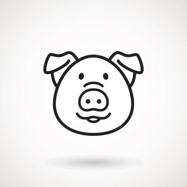 Domuz satırı simgesi. Logo Piglet yüzünü gülümseme anahat tarzı ile. Çizgi film domuz kafası gülümseme ile simge. Çin yeni yıl 2019. Zodyak. Çince Geleneksel tasarım, decoration vektör çizim