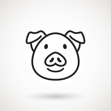 Domuz satırı simgesi. Logo Piglet yüzünü gülümseme anahat tarzı ile. Çizgi film domuz kafası gülümseme ile simge. Çin yeni yıl 2019. Zodyak. Çince Geleneksel tasarım, decoration vektör çizim