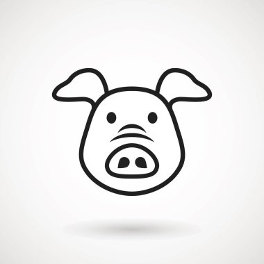 Domuz satırı simgesi. Logo Piglet yüz anahat tarzı. Simge karikatür domuz kafası. Çin yeni yıl 2019. Zodyak. Çince Geleneksel tasarım, decoration vektör çizim.