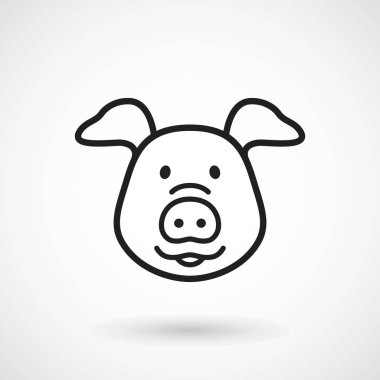 Domuz satırı simgesi. Logo Piglet yüzünü gülümseme anahat tarzı ile. Çizgi film domuz kafası gülümseme ile simge. Çin yeni yıl 2019. Zodyak. Çince Geleneksel tasarım, decoration vektör çizim