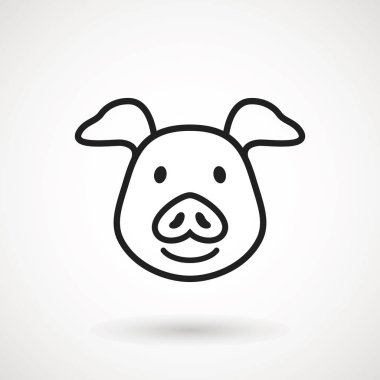 Domuz satırı simgesi. Logo Piglet yüzünü gülümseme anahat tarzı ile. Çizgi film domuz kafası gülümseme ile simge. Çin yeni yıl 2019. Zodyak. Çince Geleneksel tasarım, decoration vektör çizim