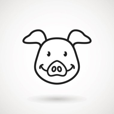 Domuz satırı simgesi. Logo Piglet yüzünü gülümseme anahat tarzı ile. Çizgi film domuz kafası gülümseme ile simge. Çin yeni yıl 2019. Zodyak. Çince Geleneksel tasarım, decoration vektör çizim