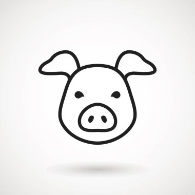 Domuz satırı simgesi. Logo Piglet yüzünü gülümseme anahat tarzı ile. Çizgi film domuz kafası gülümseme ile simge. Çin yeni yıl 2019. Zodyak. Çince Geleneksel tasarım, decoration vektör çizim