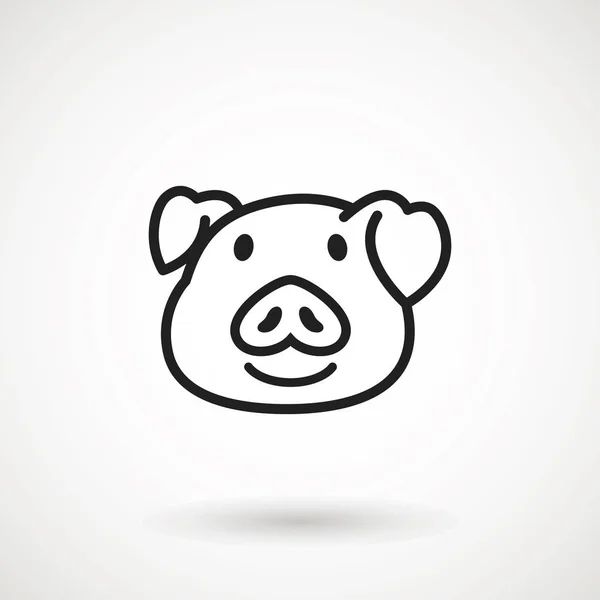 Ícone Linha Porco Logotipo Cara Leitão Com Sorriso Estilo Esboço — Vetor de Stock