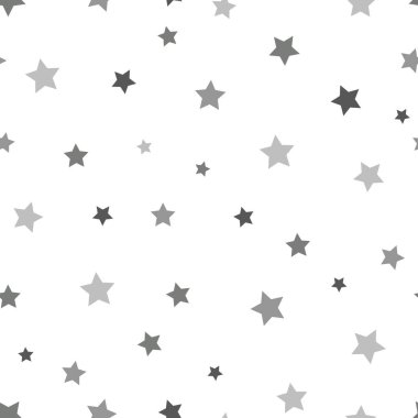 Yıldızsız bir desen. Beyaz ve gri arka plan. Kaotik elementler Soyut geometrik şekil dokusu. Gökyüzünün etkisi. Duvar kağıdı, ambalaj, tekstil için tasarım şablonu. Vektör İllüstrasyonu