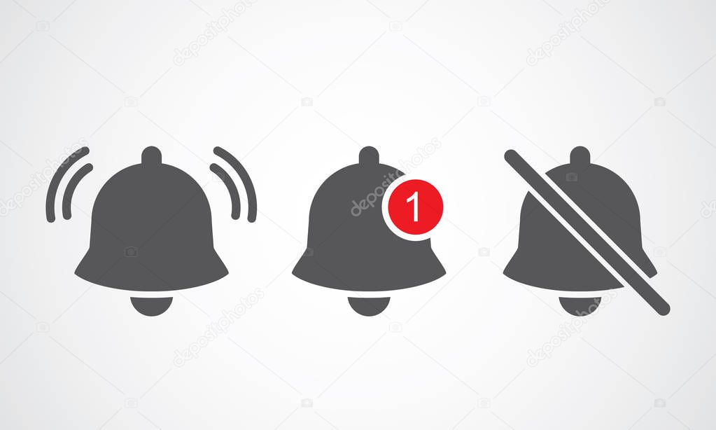 Notification icon vector, material design, Social Media element, User Interface sign, EPS, UI, Image, Illustration. New message. Bell icons with the different status. - Vector illustration