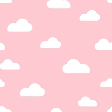Pembe bulut Dikişsiz desen vektör tasarım bebek sanat. Bebek duş bulutlar, gökyüzü Dikişsiz desen doku. -Vektör