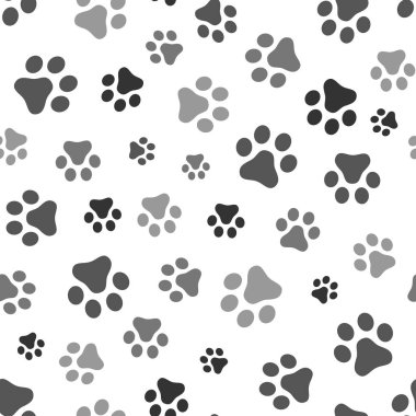Köpek pençe Dikişsiz desen vektör ayak izi yavru kedi köpek yavrusu döşeme arka plan tekrar duvar kağıdı izole karikatür çizim beyaz - vektör çizim